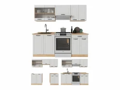 Vicco Cocina Completa|Mueble de cocina casa de campo blanca/roble dorado 200x46x81.6 r-line