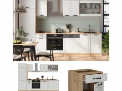 Mueble de cocina casa de campo blanca/roble dorado 300x60x81.6 r-line^Vicco Best
