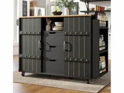 Merax Mueble Camarera|Mueble de cocina con puerta - 110 x 42 x 90 cm - Carrito de cocina con 3 cajones - MDF -