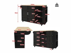 Merax Mueble Camarera|Mueble de cocina con puerta - 110 x 42 x 90 cm - Carrito de cocina con 3 cajones - MDF -