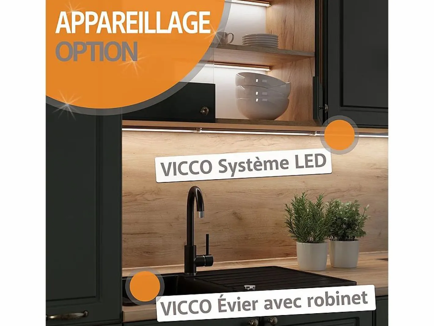 Vicco Mueble de cocina gris noble 240x60x81.6 bergamo Gris claro Hot