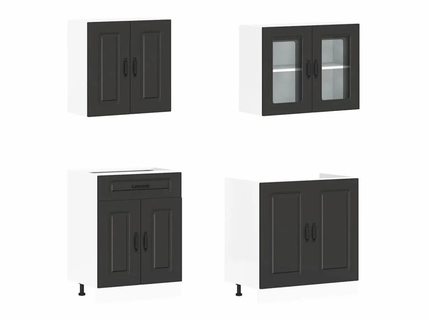 vidaxl Cocina Completa|Mueble de cocina Kalmar negra 4 piezas madera contrachapada