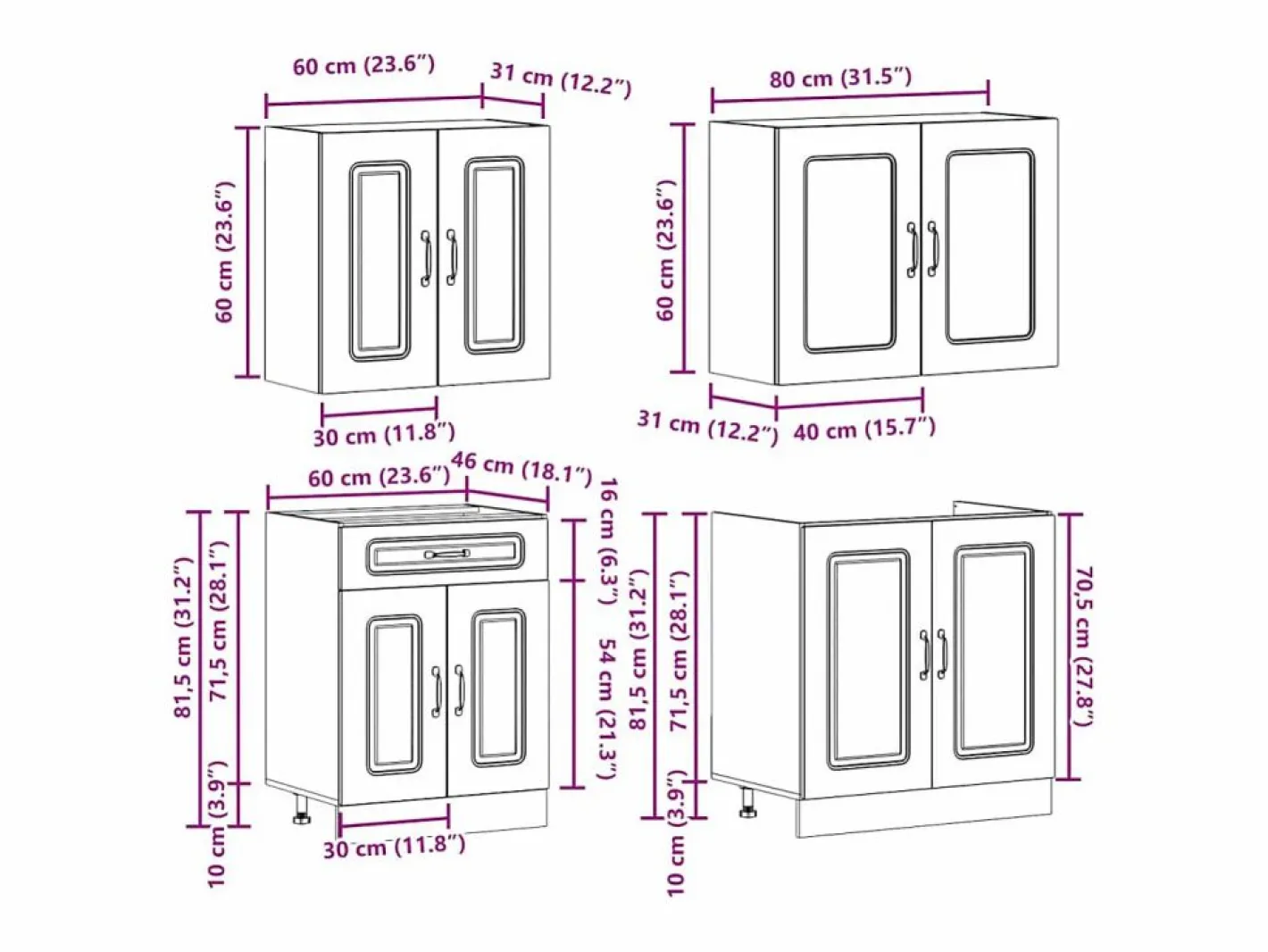 vidaxl Cocina Completa|Mueble de cocina Kalmar negra 4 piezas madera contrachapada
