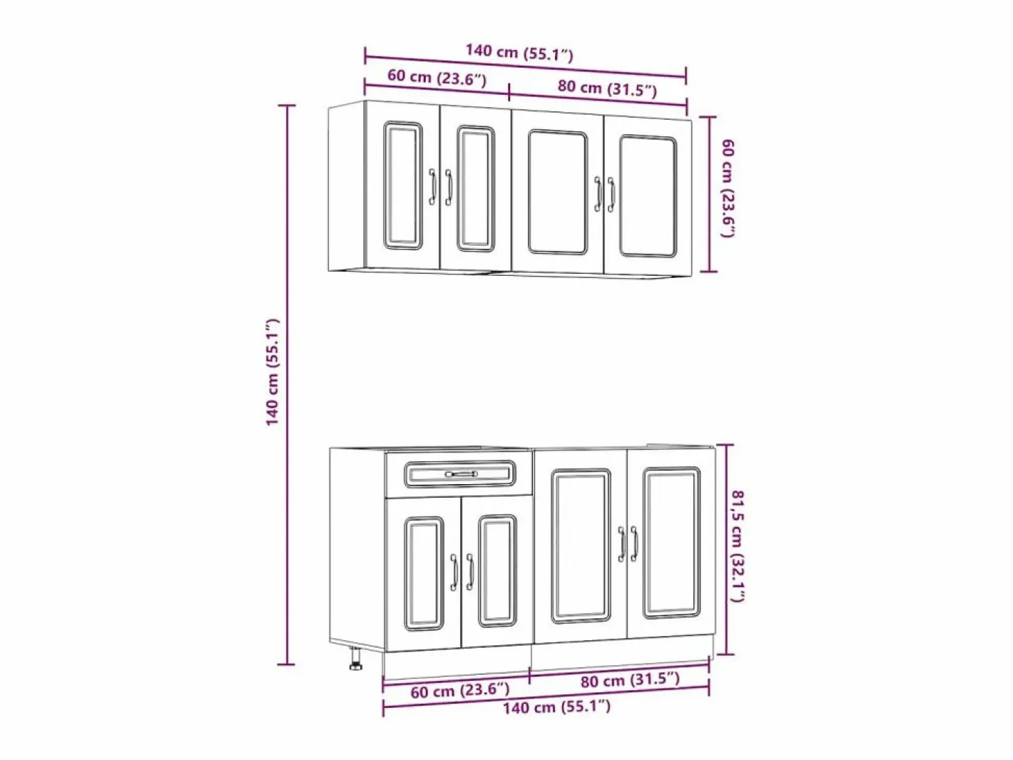 vidaxl Cocina Completa|Mueble de cocina Kalmar negra 4 piezas madera contrachapada