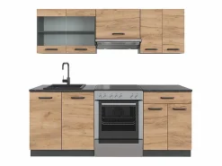 Vicco Cocina Completa|Mueble de cocina oro power roble/antracita 200x60x81.6 r-line