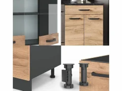 Vicco Cocina Completa|Mueble de cocina oro power roble/antracita 200x60x81.6 r-line