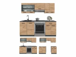 Vicco Cocina Completa|Mueble de cocina oro power roble/antracita 200x60x81.6 r-line