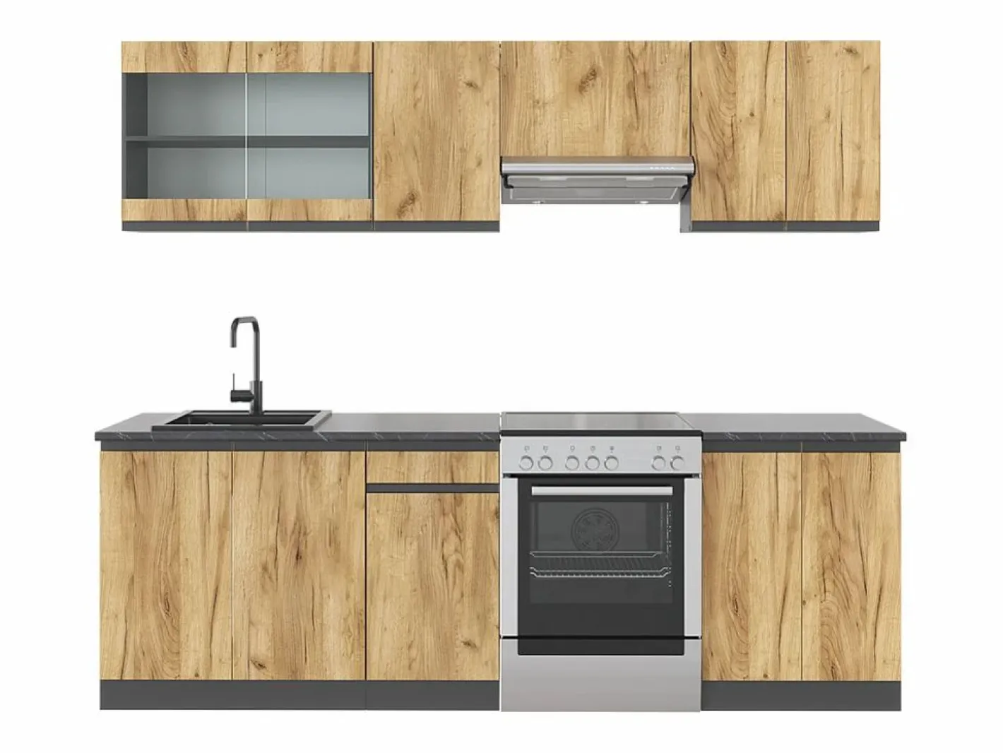 Mueble de cocina oro power roble/antracita 240x46x81.6 raul^Vicco Best
