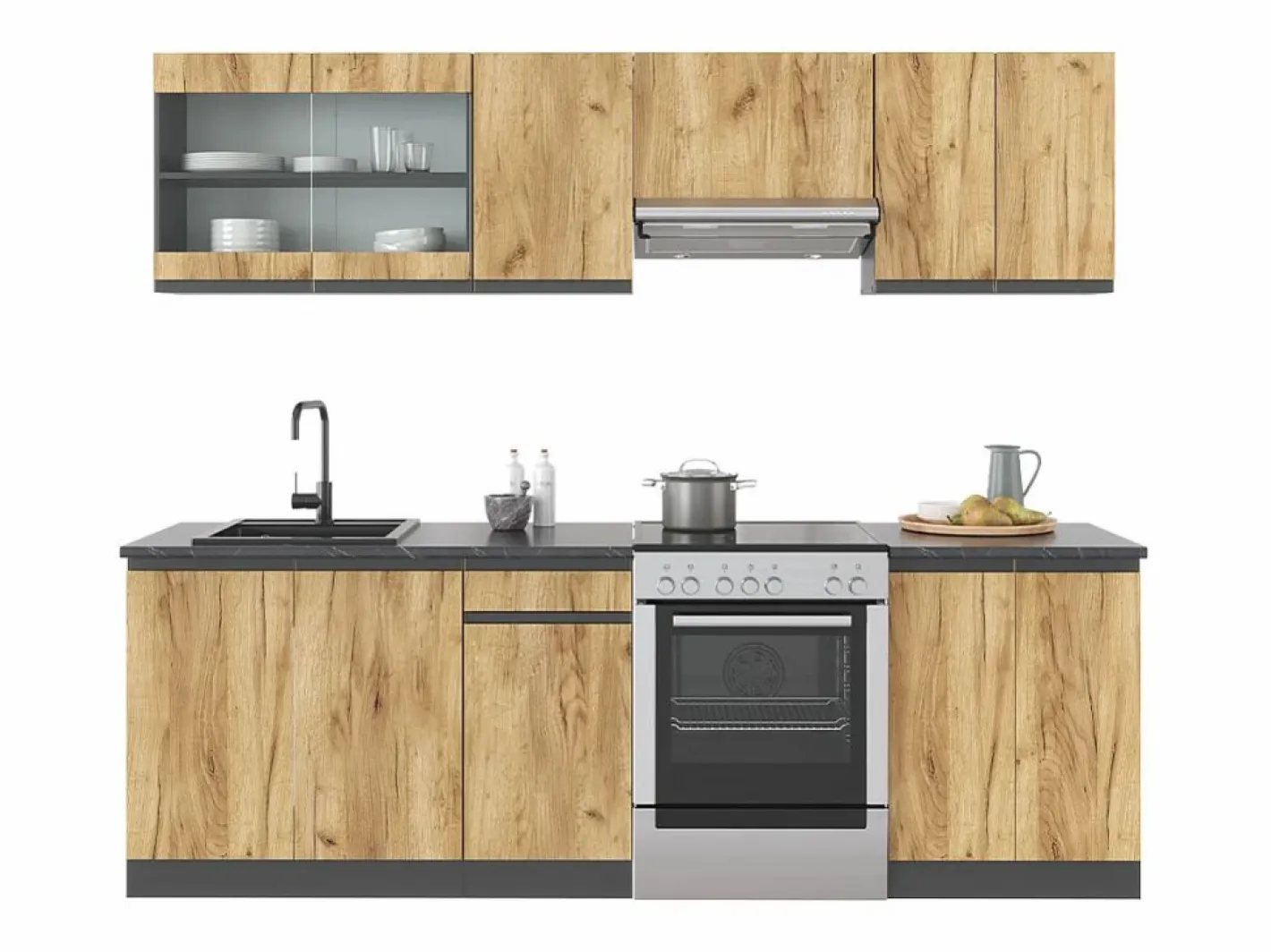 Mueble de cocina oro power roble/antracita 240x46x81.6 raul^Vicco Best