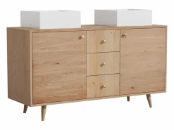 Vente-unique Mueble De Baño Con Doble Lavabo|Mueble de doble lavabo de roble - Lavabo sobreponer cuadrado - Natural claro - 145 cm - ZARENO