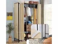 Fativo Mueble de dormitorio amplio vestidor con cortina 149,5x50x214cm Negro Hot