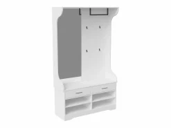 Mueble de entrada con espejo, ganchos, barra y zapatero Blanco