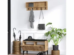 Concept-Usine Mueble de entrada de madera LUANA con banco, zapatero y perchero de pared Color natural claro Outlet