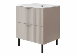 Mueble De Pared Para Baño|Mueble de lavabo, Cashmere, 60 x 77 x 46 cm, tirador plata, patas Negros, sin encimera