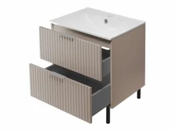 Mueble De Pared Para Baño|Mueble de lavabo, Cashmere, 60 x 77 x 46 cm, tirador plata, patas Negros, sin encimera