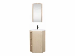 Mueble de lavabo de esquina con patas con lavabo, grifo y mueble con espejo SORRENTO Marru00f3n