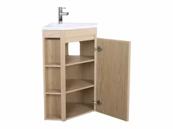 Mueble de lavabo de esquina con patas con lavabo, grifo y mueble con espejo SORRENTO Marru00f3n