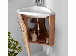 Mueble de lavabo de esquina SKINO Color natural claro / Blanco New