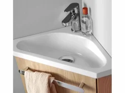 Mueble de lavabo de esquina SKINO Color natural claro / Blanco New