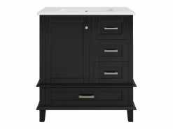Merax Mueble De Baño Simple|Mueble de lavabo de pie de cerámica individual - 73 x 45,5 x 83,5 cm - con cajones y puertas - Cerámica y MDF - (Grifo no incluido)