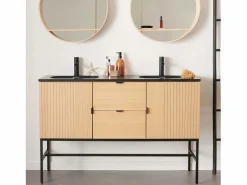 Mueble De Baño Con Doble Lavabo|Mueble de lavabo doble STUDIO roble 140cm sobre patas con encimera de lavabo de resina