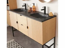 Mueble De Baño Con Doble Lavabo|Mueble de lavabo doble STUDIO roble 140cm sobre patas con encimera de lavabo de resina