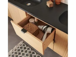 Mueble De Baño Con Doble Lavabo|Mueble de lavabo doble STUDIO roble 140cm sobre patas con encimera de lavabo de resina