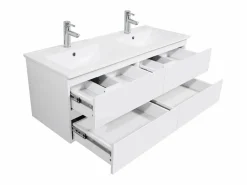 Mueble de lavabo doble suspendido SORRENTO de 120 cm con encimera de cerámica Blanco Outlet