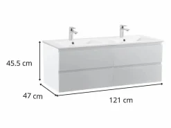 Mueble de lavabo doble suspendido SORRENTO de 120 cm con encimera de cerámica Blanco Outlet