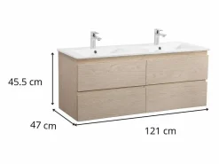 Mueble de lavabo doble suspendido SORRENTO de 120 cm con encimera de cerámica^ Clearance