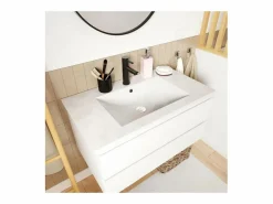 Mueble de lavabo individual de 80cm con encimera de cerámica, grifería, espejo y columna SORRENTO^ Best