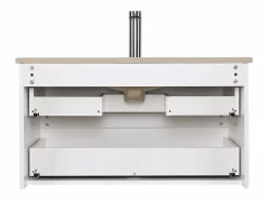 Mueble de lavabo individual de 80cm con encimera de cerámica, grifería, espejo y columna SORRENTO^ Best