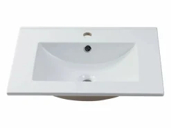 Vente-unique Mueble De Baño Simple|Mueble de lavabo único suspendido con diseño con diseño de espiga y lavabo encastrado, , 60 cm - DORIONI