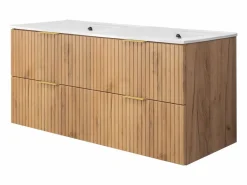Mueble de lavabo, Roble Craft, 120 (2 x 60) x 57 x 46 cm, tirador dorado, sin encimera^ Clearance