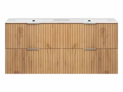 Mueble De Pared Para Baño|Mueble de lavabo, Roble Craft, 120 (2 x 60) x 57 x 46 cm, tirador plateado, sin encimera