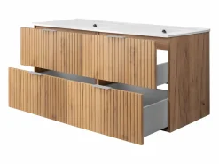 Mueble De Pared Para Baño|Mueble de lavabo, Roble Craft, 120 (2 x 60) x 57 x 46 cm, tirador plateado, sin encimera