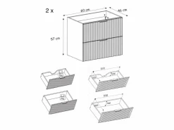Mueble De Pared Para Baño|Mueble de lavabo, Roble Craft, 120 (2 x 60) x 57 x 46 cm, tirador plateado, sin encimera