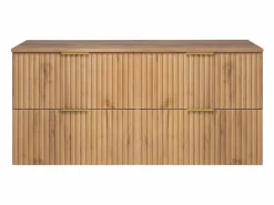 Mueble De Pared Para Baño|Mueble de lavabo, Roble Craft, 120 (2 x 60) x 57 x 46 cm, tirador dorado + Encimera