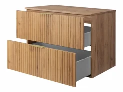 Mueble de lavabo, Roble Craft, 80 x 57 x 46 cm, tirador dorado + Encimera Marru00f3n New