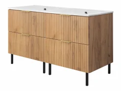 Mueble de lavabo, Roble Craft, 120 (2 x 60) x 77 x 46 cm, tirador dorado, patas Negros, sin encimera Marru00f3n Online