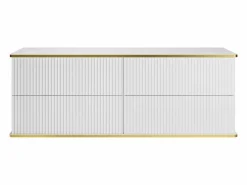 Vente-unique Mueble de lavabo suspendido con borde dorado acanalado, , 150 cm de ancho, KELIZA Blanco Clearance