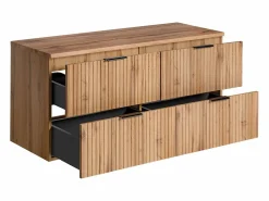 Mueble de lavabo suspendido con encimera acanalada y balda, acabado natural claro, 120 cm, ZEVARA^Vente-unique Sale