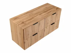 Mueble de lavabo suspendido con encimera acanalada y balda, acabado natural claro, 120 cm, ZEVARA^Vente-unique Sale