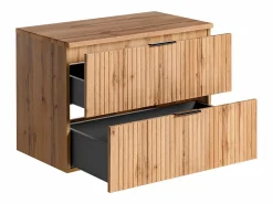 Vente-unique Mueble De Lavabo|Mueble de lavabo suspendido con acabado ranurado y estante, , ancho 80 cm, ZEVARA