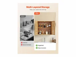 Mueble De Pared Para Baño|Mueble de Pared de Baño SucceBuy, 2 Puertas y Estante Ajustable con 3 Niveles de Altura, Botiquín de Almacenamiento sobre el Inodoro