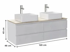 Mueble De Baño Con Doble Lavabo|Mueble de pared SORRENTO de 120 cm con doble fregadero y encimera de madera