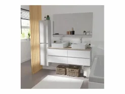 Mueble De Baño Con Doble Lavabo|Mueble de pared SORRENTO de 120 cm con doble fregadero y encimera de madera
