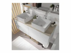 Mueble De Baño Con Doble Lavabo|Mueble de pared SORRENTO de 120 cm con doble fregadero y encimera de madera