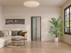 Vente-unique Puerta Con Marco|Mueble de puerta reversible de aluminio y cristal esmerilado - Al. 204 x An. 73 cm - LOXTON