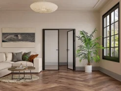 Vente-unique Puerta Con Marco|Mueble de puerta reversible de doble hoja con cristal templado - 2 x Al 204 x An 73 cm - LOXTON